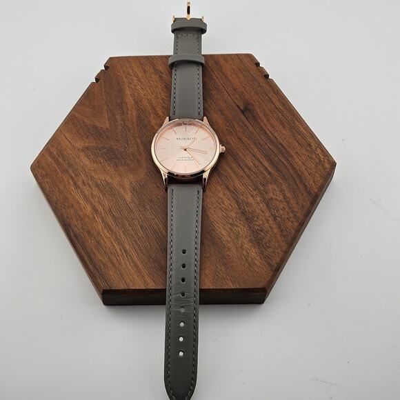 Monroe Women's Watch Rose Gold Minimalist Dial Green Gray Leather Band Simple - Picture 4 of 6